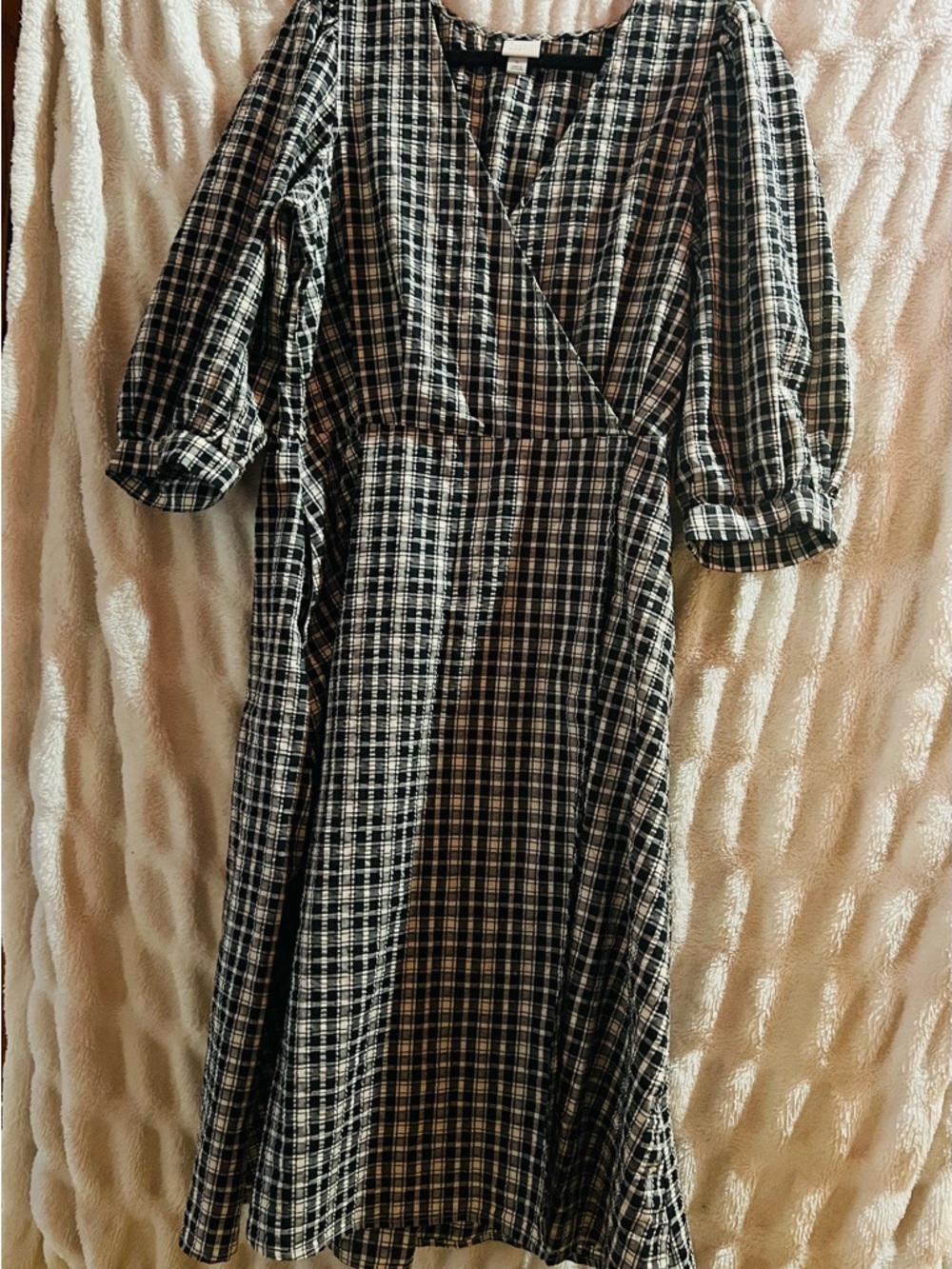 a new day Black and White Plaid Wrap-Style Midi Dress